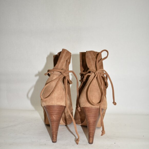 NEW $200 Vince Camuto Avera Peep Toe SUEDE HEEL BROWN BOOTIE TIE 10 (TPO18) - Picture 5 of 7